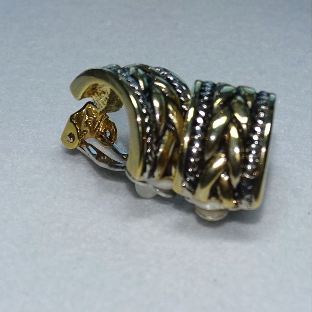 Gold & Silver Two-Tone Woven Clip-On Earrings